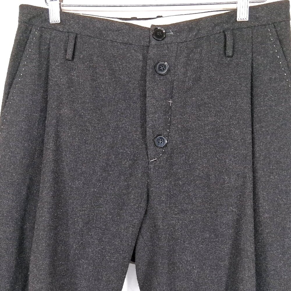 Umit Unal Pants Gray Wool Drop Crotch Trousers Slouchy Cropped Avant Garde Sz XL - Picture 3 of 16